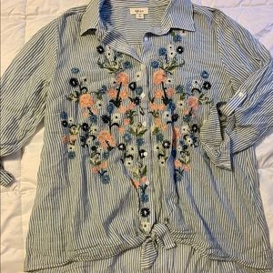 Embroidered stripebutton down shirt